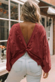 Red Exposed Seam Twist Open Back Oversized Sweatshirt