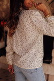 Beige Lace Patch Floral Button-Up Shirt