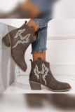 Brown Embroidery Wedge Ankle Boots 