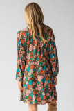 Multicolour Vibrant Floral Print Lapel Collar Button Closure Shirt Dress