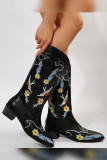 Black Embroidery Leather Boots 