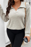 Plain V Neck Rib Plus Size Sweatshirt