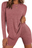 Plain Ribbed Knitting 2PCS Pajamas Set 