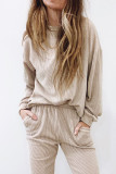 Apricot Pocketed Drop Shoulder Corded Sweat Suit