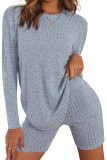 Plain Ribbed Knitting 2PCS Pajamas Set 