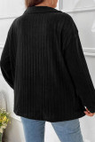 Plain V Neck Rib Plus Size Sweatshirt