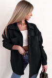 Black Solid Color Pocketed Button up Long Sleeve Shacket