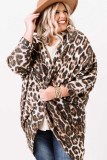 Leopard Plus Size Draped Open Front Cardigan