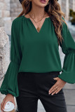 Plain V Neck Puff Sleeves Top 