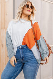 Multicolor Plus Size Colorblock Seamed Drop Shoulder Sweatshirt