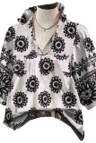 Printed Button Up Frill Collar Babydoll Blouse