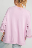 Pink Floral Patchwork Pullover Sweatshirt