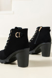 Plain PU Thick Heel Ankle Bootie 