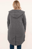 Gray Plus Size Drawstring High Low Hooded Jacket