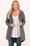 Gray Plus Size Drawstring High Low Hooded Jacket