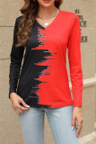 V Neck Color Block Long Sleeves Top