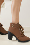 Plain PU Thick Heel Ankle Bootie 
