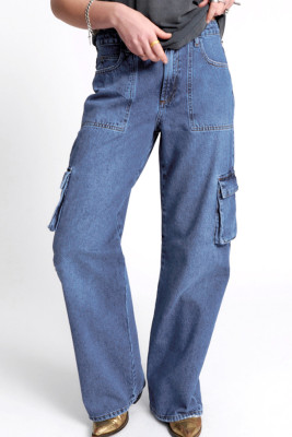 Distressed Washed Pockeets Straight Jeans 