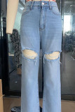 Washed Ripped Wide Leg Jeans 