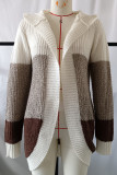 Color Block Pockets Open Knit Cardigan With Hood