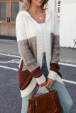 Color Block Pockets Open Knit Cardigan With Hood