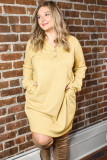 Yellow Plus Size Ribbed Long Sleeve Pocketed Henley Dress