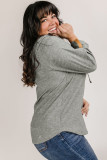 Gray Quarter Buttoned Drawstring Pullover Hoodie