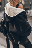Black Sherpa Hooded Athleisure Zip Up Sweatshirt