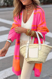 Multicolor Striped Long Sleeve Ribbed Trim Button Cardigan