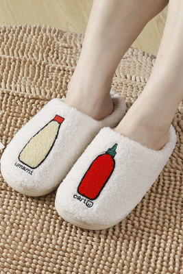 Milk Bottle Knit Fluffy Slippers