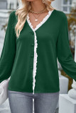 Plain Lace Edge Open Button Knit Blouse