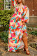 Multicolor Plus Size Abstract Printed Bishop Sleeve Maxi Dress