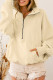 Beige Ribbed Trim Kangaroo Pocket Zipped Hoodie