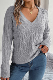 Cable Knit V Neck Pullover Sweater 