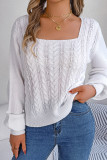 Plain Square Neck Cable Knit Sweater