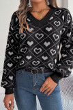 V Neck Heart Knit Pullover Sweater