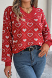 V Neck Heart Knit Pullover Sweater