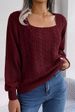 Plain Square Neck Cable Knit Sweater