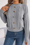 Plain Buttoned Cable Knit Sweater