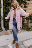 Pink Plus Size Tweed Plaid Houndstooth Print Jacket