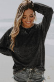 Gray Mineral Washed Expose Seam Waffle Long Sleeve Top