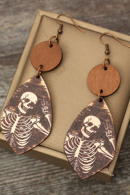 Halloween Skeleton Man Wood Earrings 
