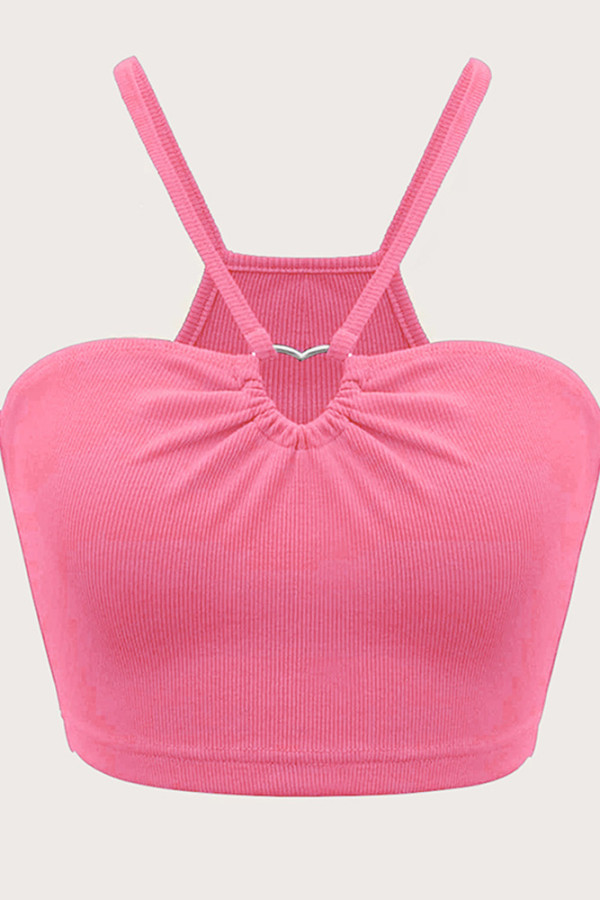 Sleeveless Spaghetti Knitting Crop Top 