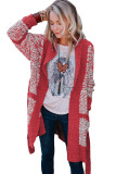 Red Contrast Trim Belted Chunky Cardigan