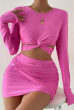 Rosy Tie Knot Top and Skirt 2PCS Set 