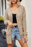 Plain Cable Knit Open Pockets Sweater Cardigan