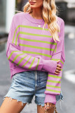 Striped Knit Slope Shoulder Sweater