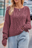Plain Cable Knit Slope Shoulder Oversize Sweater