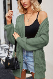 Plain Cable Knit Open Pockets Sweater Cardigan