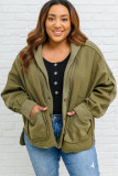 Green Plus Size Exposed Seam Terry Patchwork Hooded Jacket